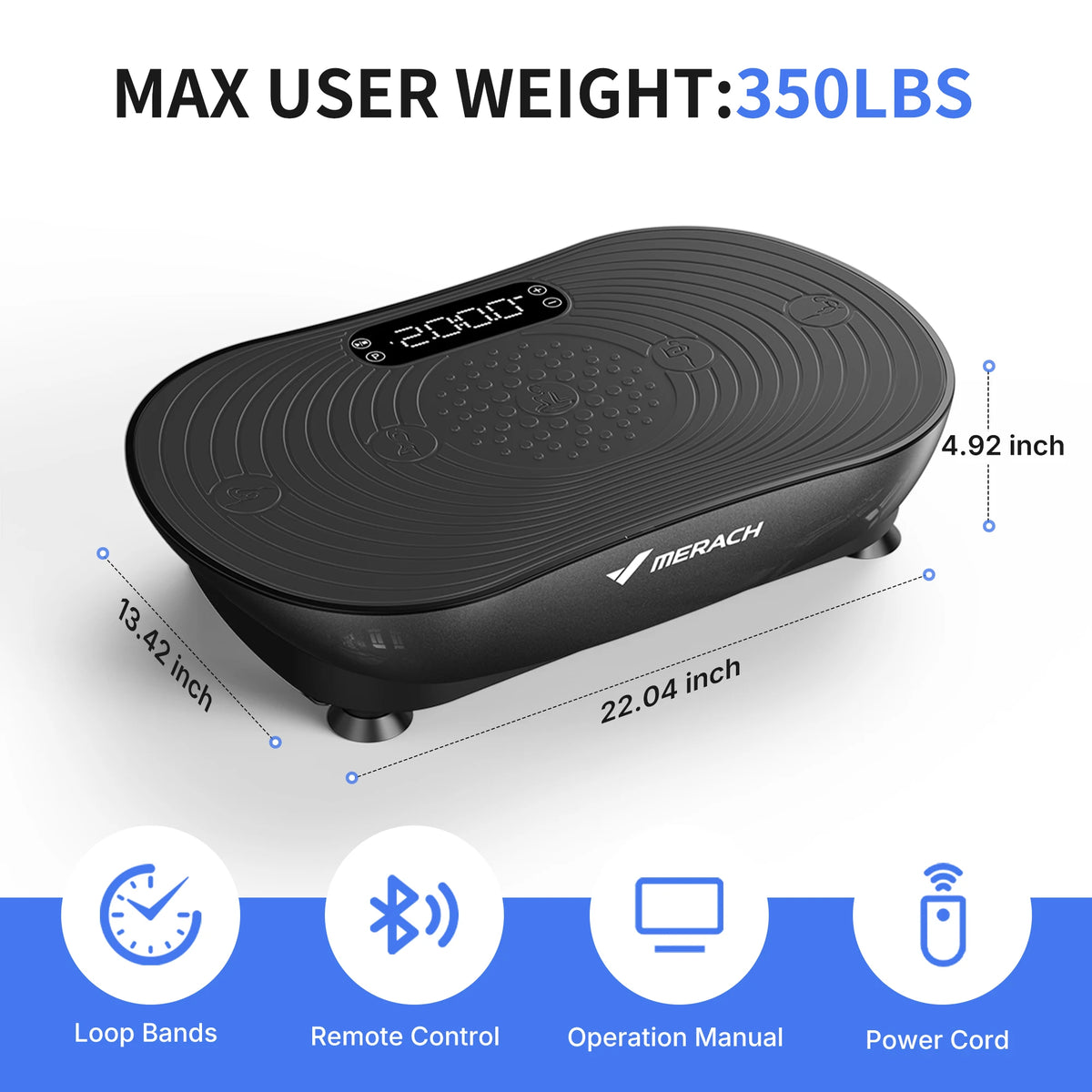 Merach V33 Pro Vibration Plate Exercise Machine with Digital Display, Resistance Bands & Built-in Speakers, Whole Body Workout Weight Loss 350lbs Capacity for Lymphatic Drainage Home Fitness Equipment