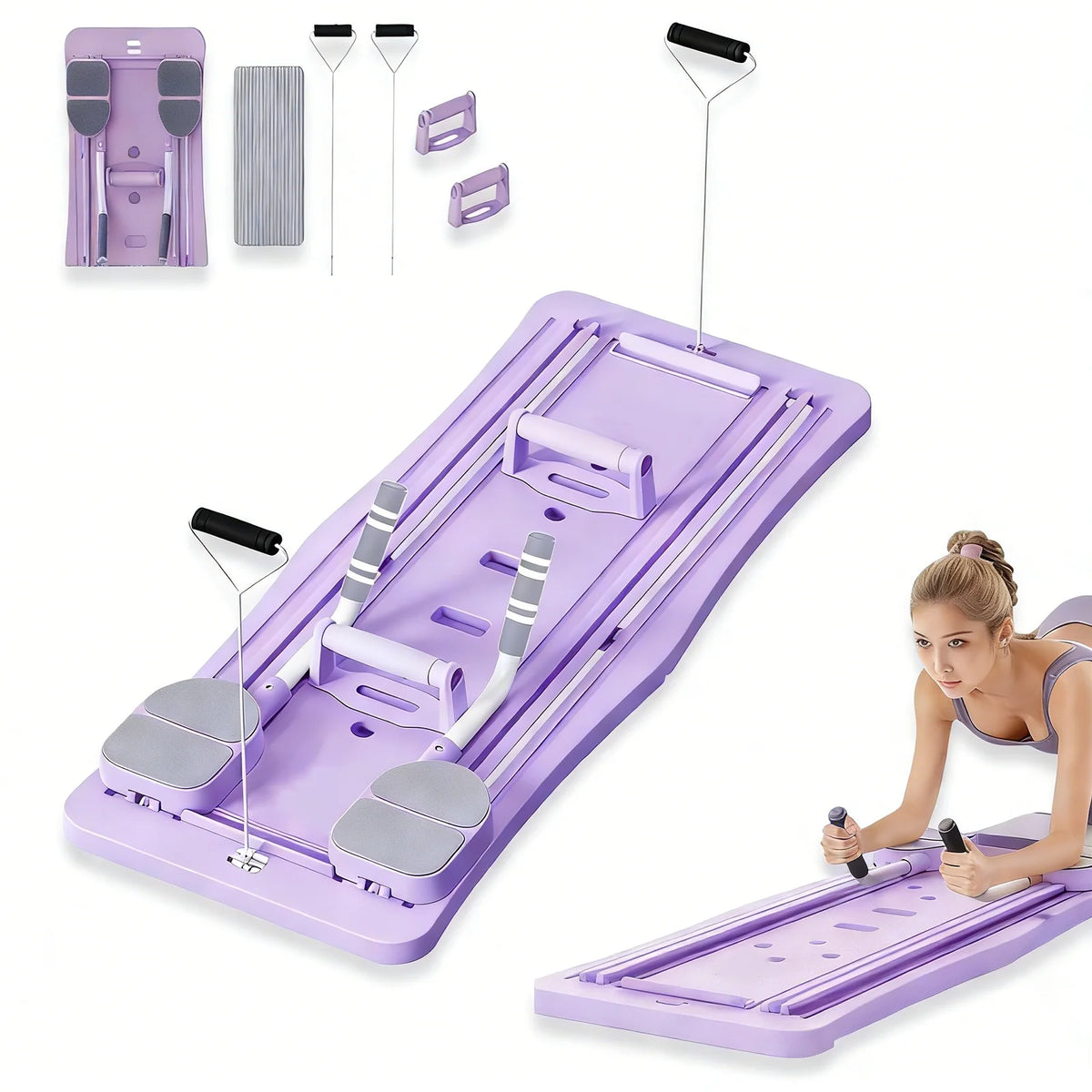 Foldable Multifunctional Home Workout Board, Portable Abdominal Core Trainer with Resistance Bands, Push‑Up Handles and Knee Pad, Full‑Body Home Fitness Equipment