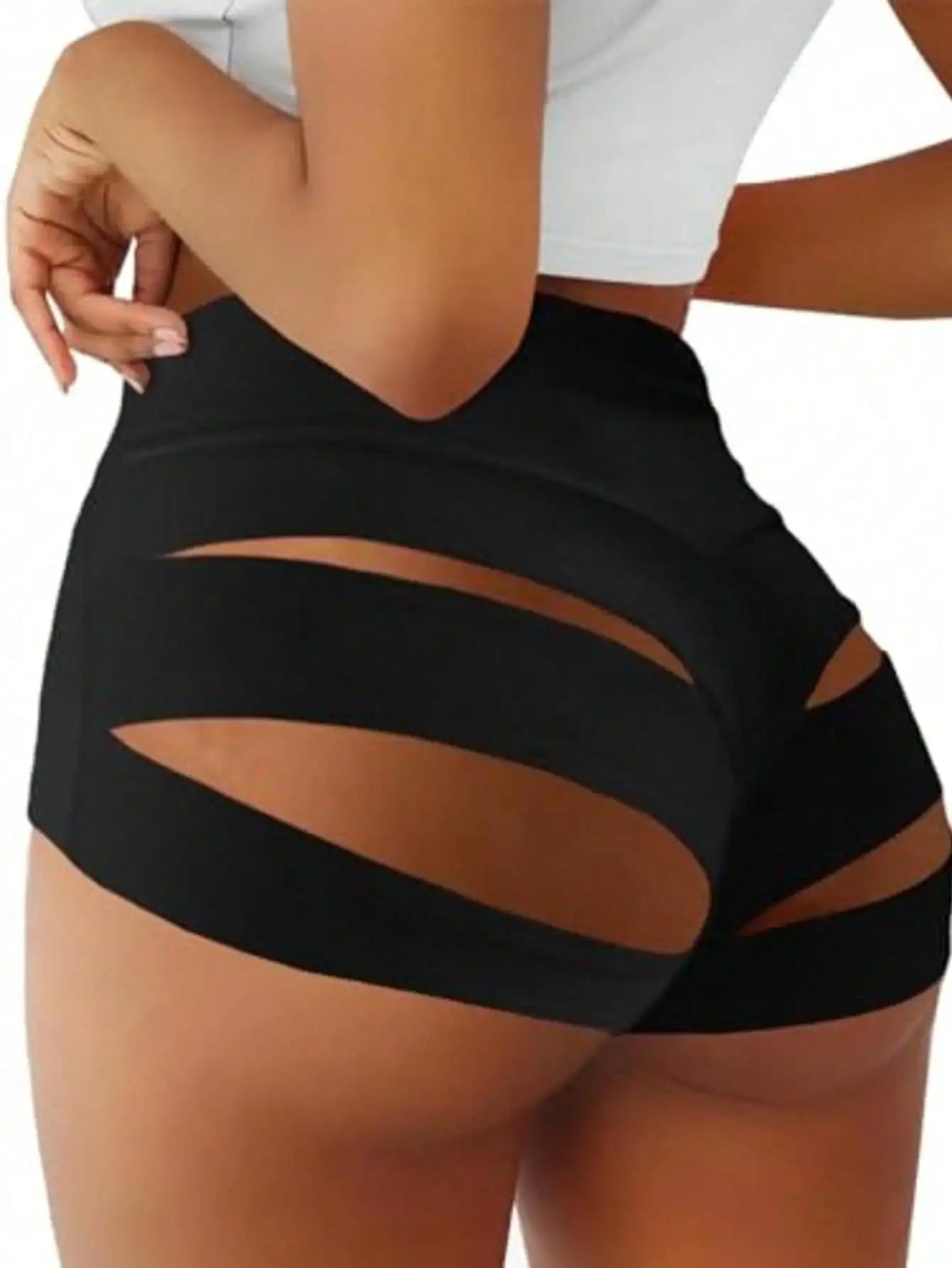 Fisoew women's High Waisted Sculpting Yoga Shorts With Ventilation Cut Outs Scrunch Butt Lifting Fitness Shorts For Gym Training