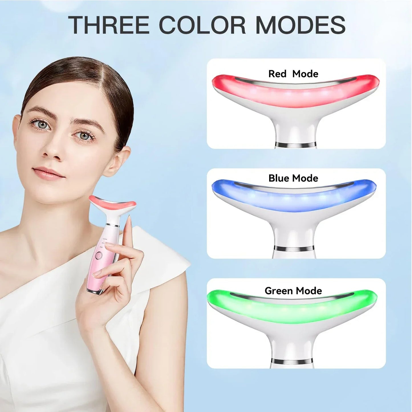 Neck Massager Facial Lift Three Light Modes Electric Skin Tightening Device LED Beauty Instrument Pink