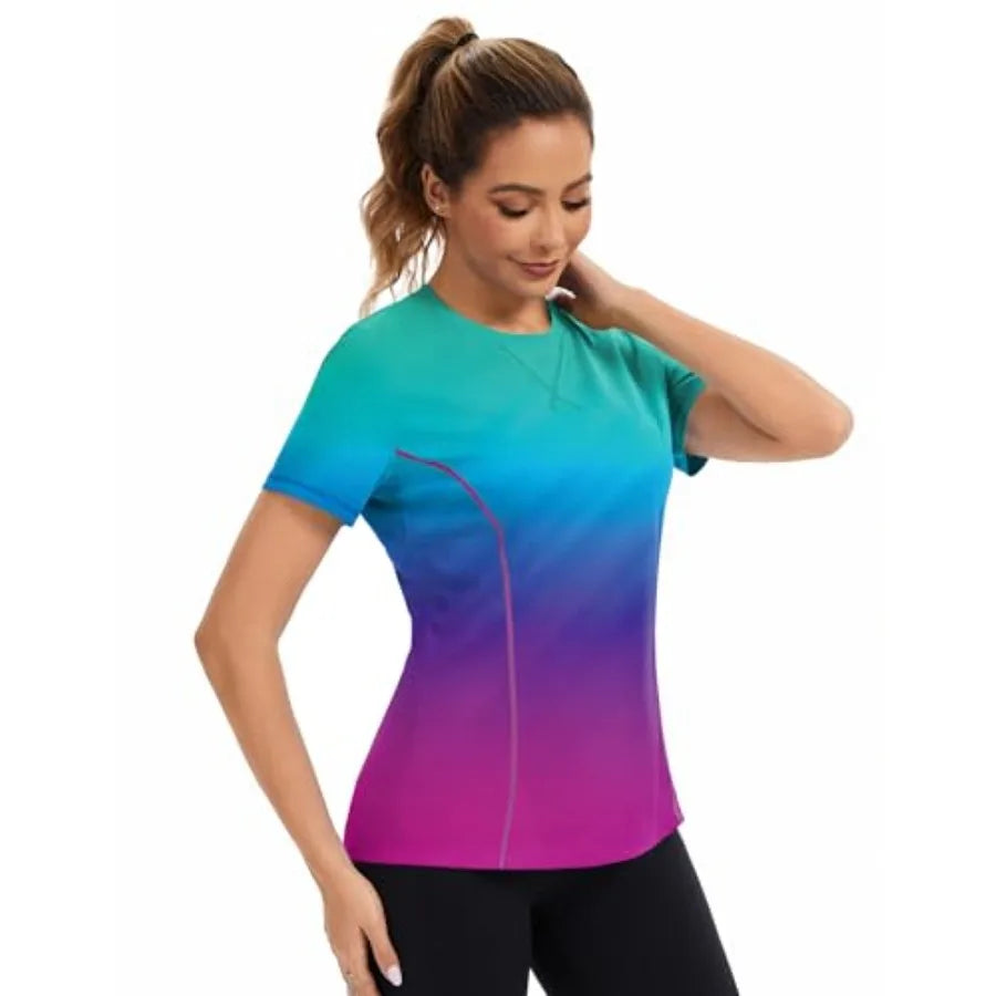AVOOGUE Women's Short Sleeve Workout Tops Quick Dry Athletic UPF50+ Sun Protection Shirts Gym Hiking Running Yoga Clothes
