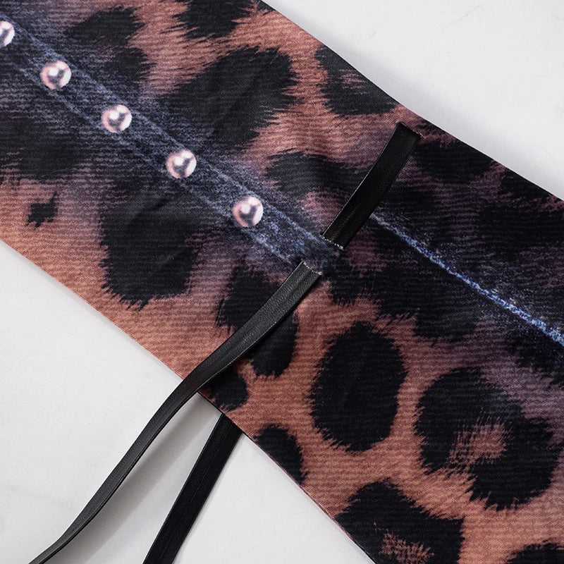 2025 Autumn And Winter New Women's Fashion Leopard Print Slim Flared Long-Sleeved Package Hip Short Skirt Dresses Y2K