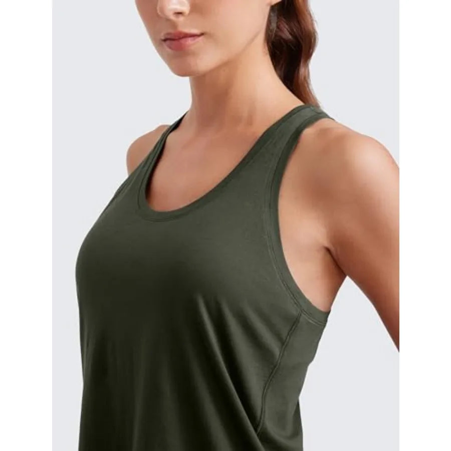 CRZ YOGA Pima Cotton Racerback Tank Tops for Women - Workout Athletic Casual Soft Scoop Neck Sleeveless Shirts