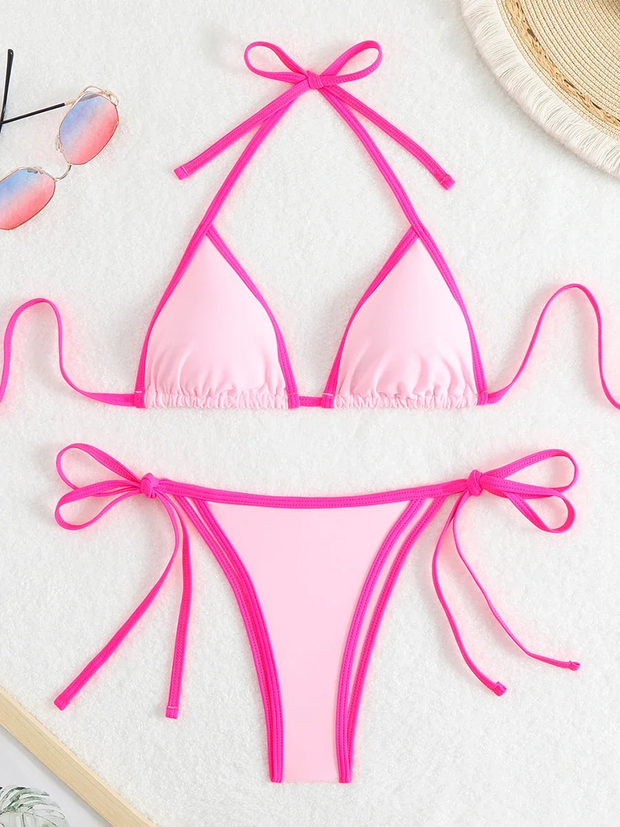 2025 Triangle Halter Bikini Sexy Brazilian Swimsuit Women String Swimwear Female Bathers Bathing Swimming Swimsuit Beachwear