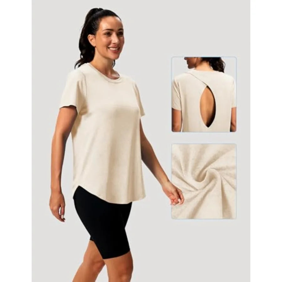 Alaroo Open Back Workout Tops for Women Short Sleeve Yoga Pilates Outfits Athletic Gym Shirts Fitness Clothing Summer 2026