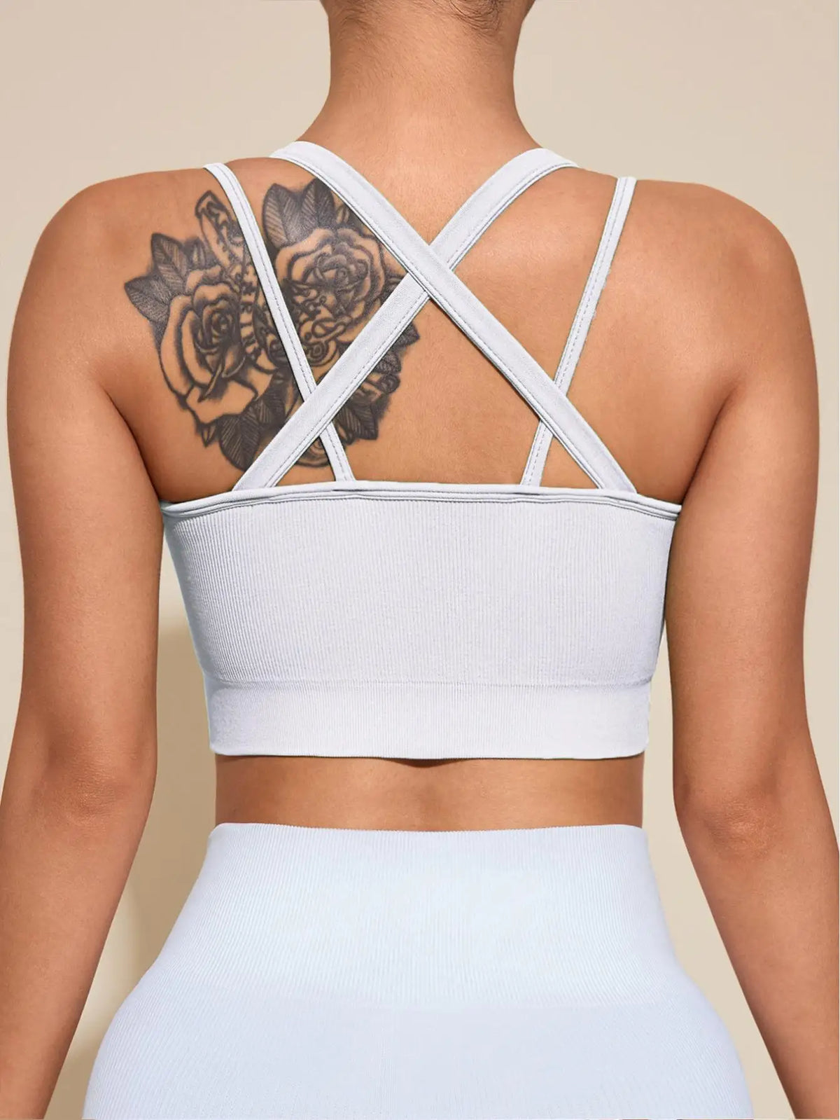 Sports Bras for Women High Support Ribbed Strappy Running Sports Bra Criss Cross Back Workout Bra Padded