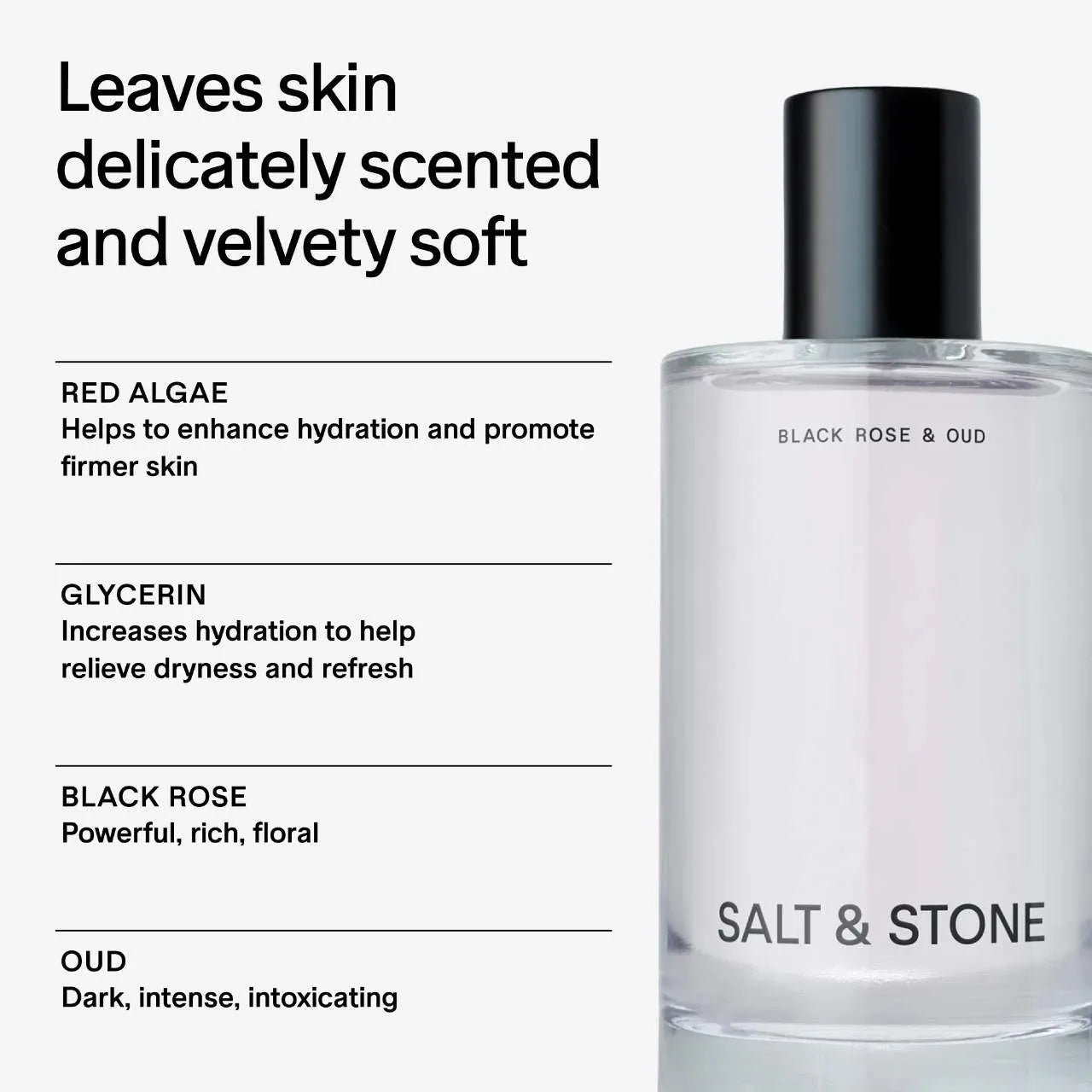 Inspired by luxe dark florals | SALT & STONE Body Mist Black Rose & Oud – 100 ml / 3.4 fl oz