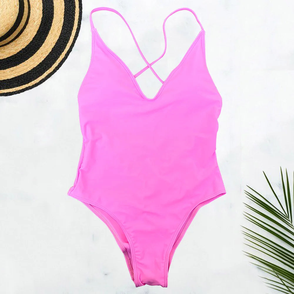 Solid One-Piece Swimsuit Women Swimwear 2025 New Bikini Sexy Bodysuit Plus Size Bathing Suit Swimming Suit maillot de bain femme