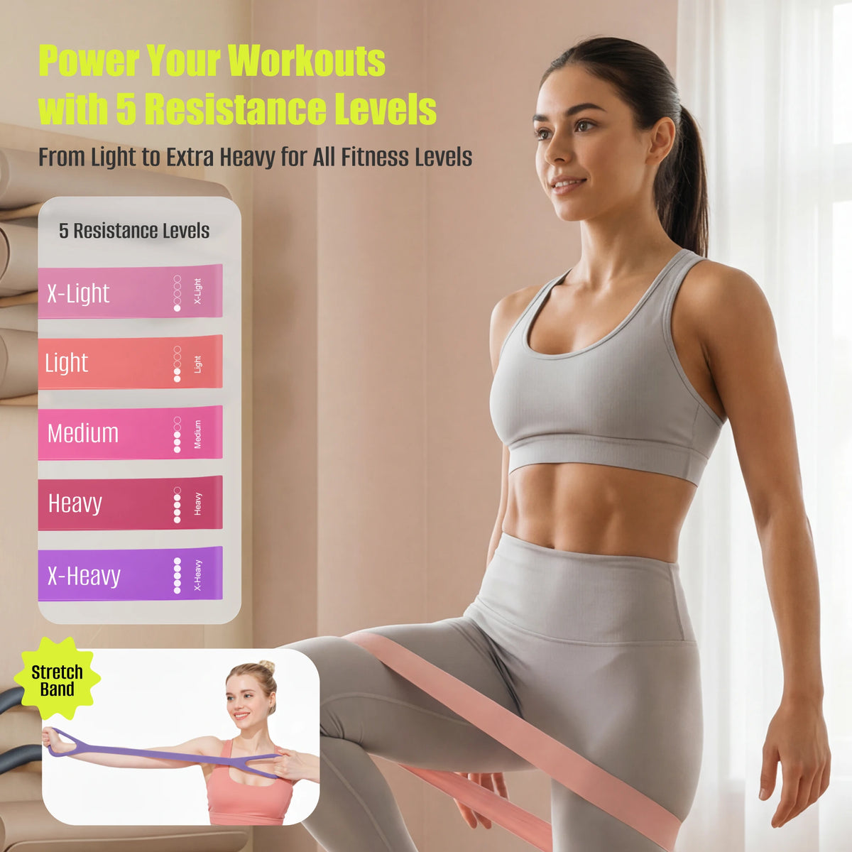 MaxU Pilates Ring and Bar Workout Set, Home Resistance Exercise Equipment, Pink or Purple