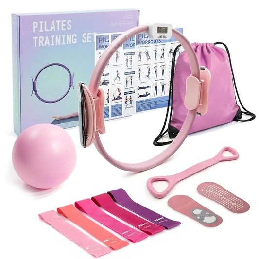 MaxU Pilates Ring and Bar Workout Set, Home Resistance Exercise Equipment, Pink or Purple