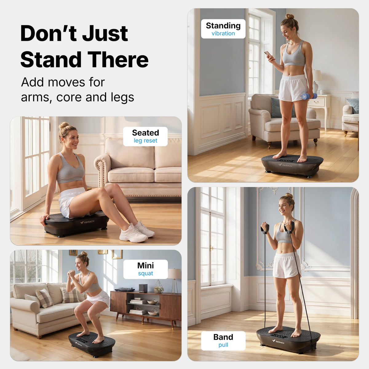 Merach V33 Pro Vibration Plate Exercise Machine with Digital Display, Resistance Bands & Built-in Speakers, Whole Body Workout Weight Loss 350lbs Capacity for Lymphatic Drainage Home Fitness Equipment