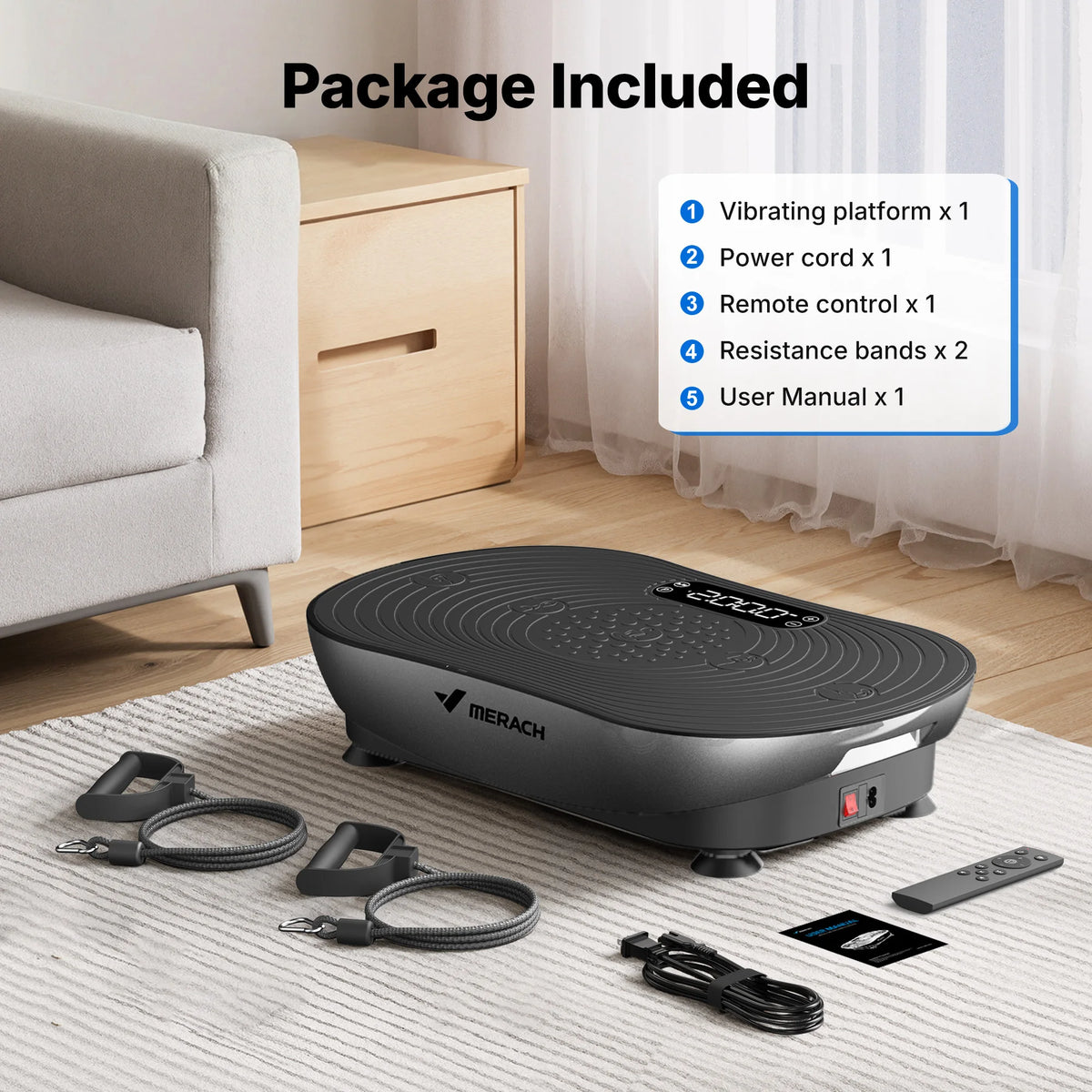 Merach V33 Pro Vibration Plate Exercise Machine with Digital Display, Resistance Bands & Built-in Speakers, Whole Body Workout Weight Loss 350lbs Capacity for Lymphatic Drainage Home Fitness Equipment