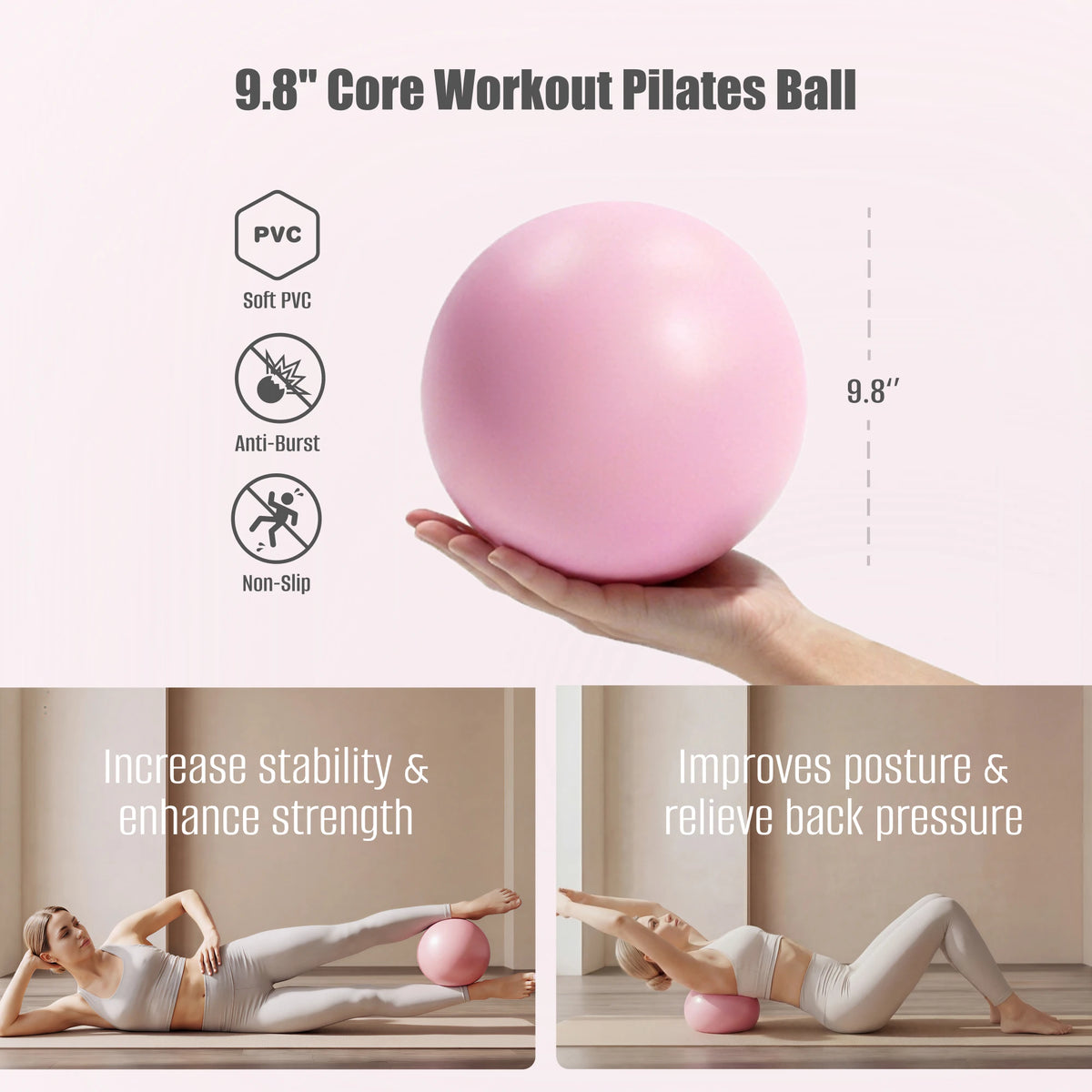 MaxU Pilates Ring and Bar Workout Set, Home Resistance Exercise Equipment, Pink or Purple