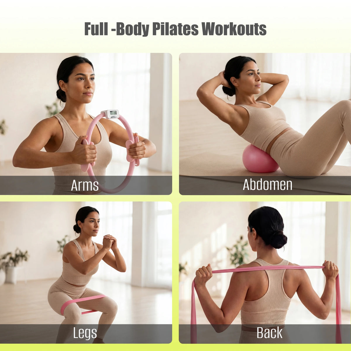 MaxU Pilates Ring and Bar Workout Set, Home Resistance Exercise Equipment, Pink or Purple