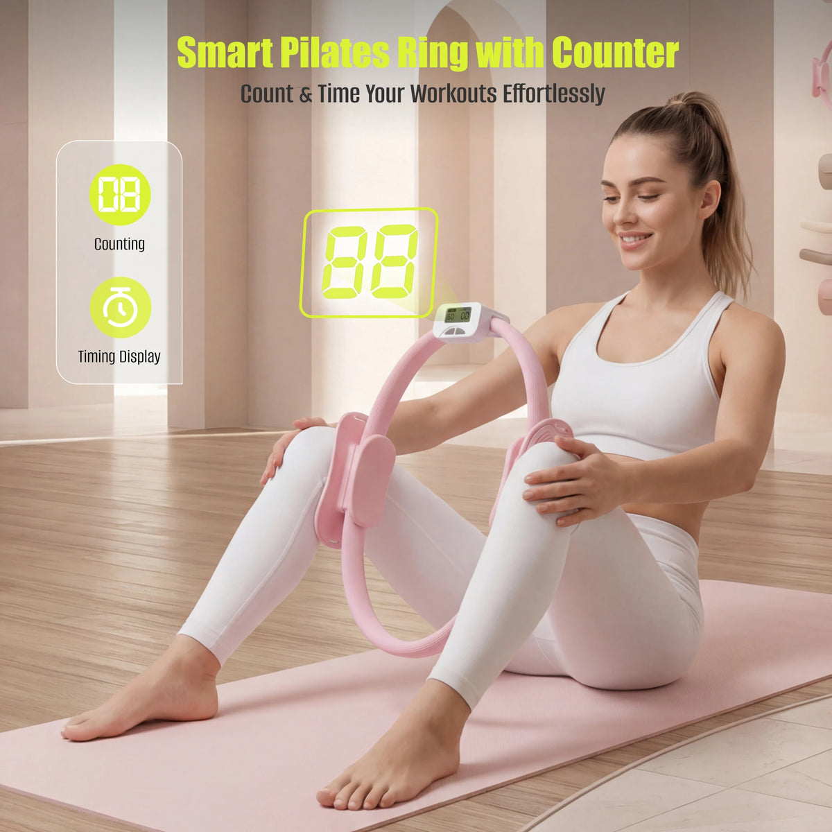 MaxU Pilates Ring and Bar Workout Set, Home Resistance Exercise Equipment, Pink or Purple