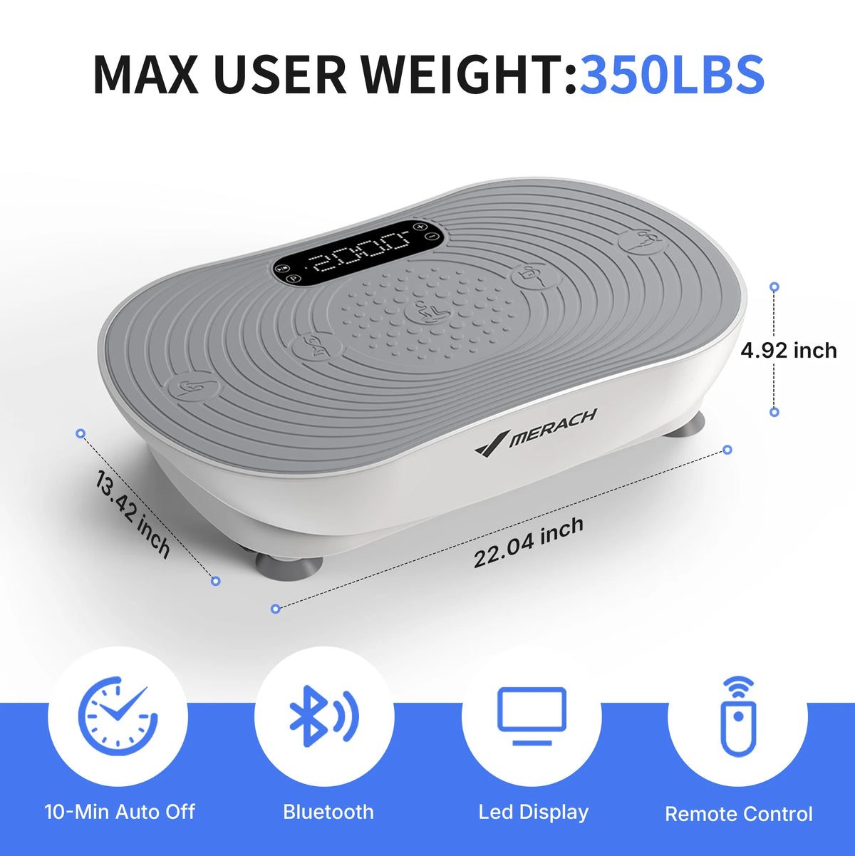 Merach V33 Pro Vibration Plate Exercise Machine with Digital Display, Resistance Bands & Built-in Speakers, Whole Body Workout Weight Loss 350lbs Capacity for Lymphatic Drainage Home Fitness Equipment