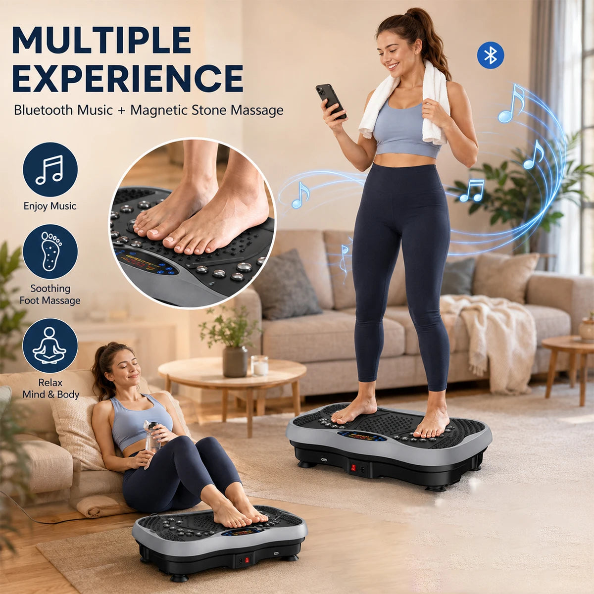 Whole‑Body Vibration Plate Exercise Machine, Multi‑Speed Vibration Fitness Platform With Bluetooth Speaker, Remote Control, Resistance Bands & Loop Bands for Full‑Body Home Workout Training