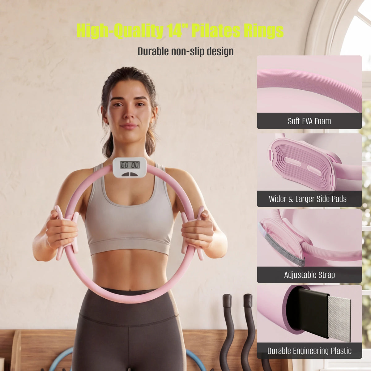 MaxU Pilates Ring and Bar Workout Set, Home Resistance Exercise Equipment, Pink or Purple