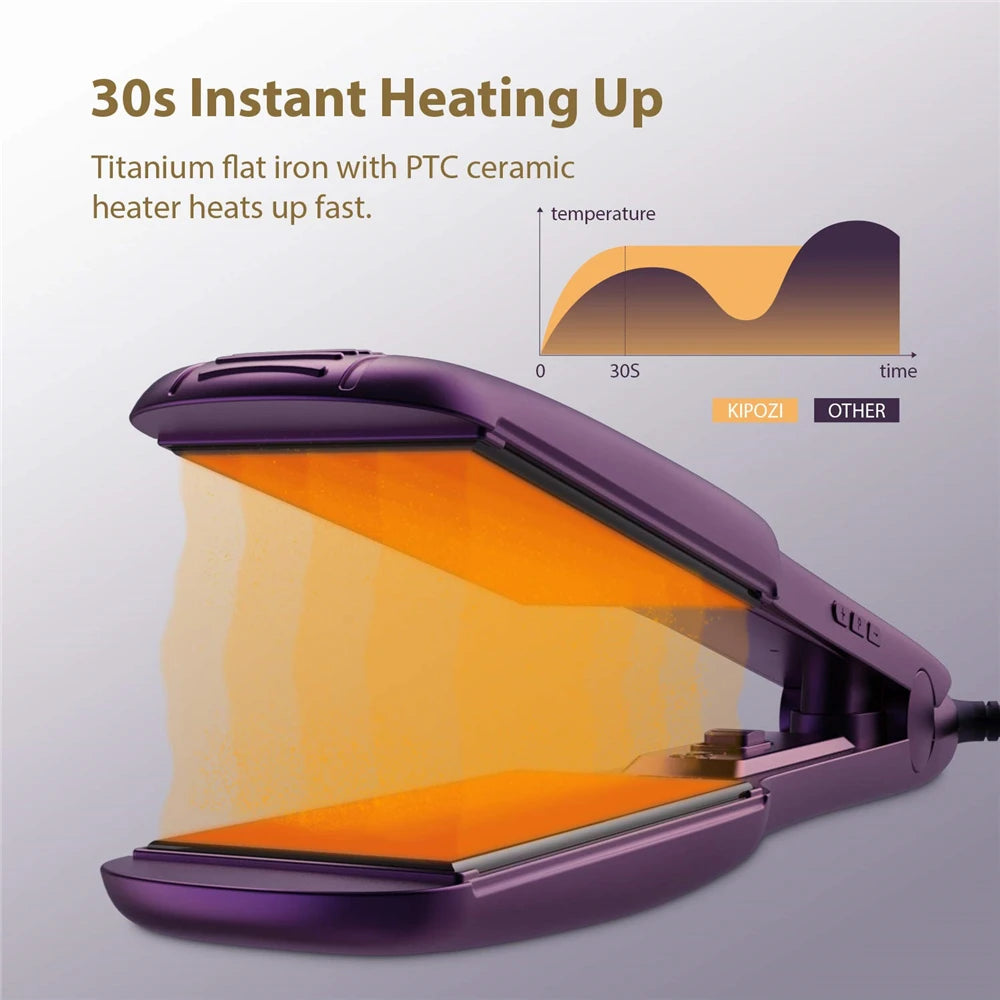 2025 KIPOZI Professional Titanium Flat Iron Hair Straightener with Digital LCD Display Dual Voltage Instant Heating Curling Iron