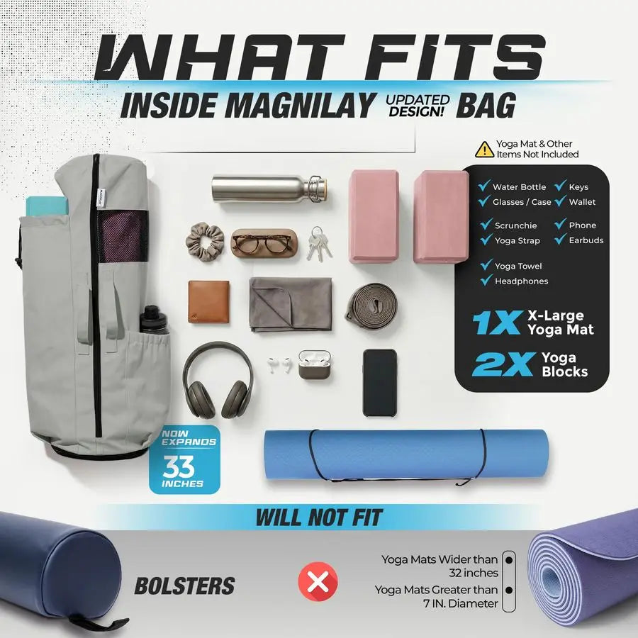 Yoga Mat Bag for Women and Men, Yoga Mat Carrier, Fits Mats Blocks and Accessories for Workouts, 32L