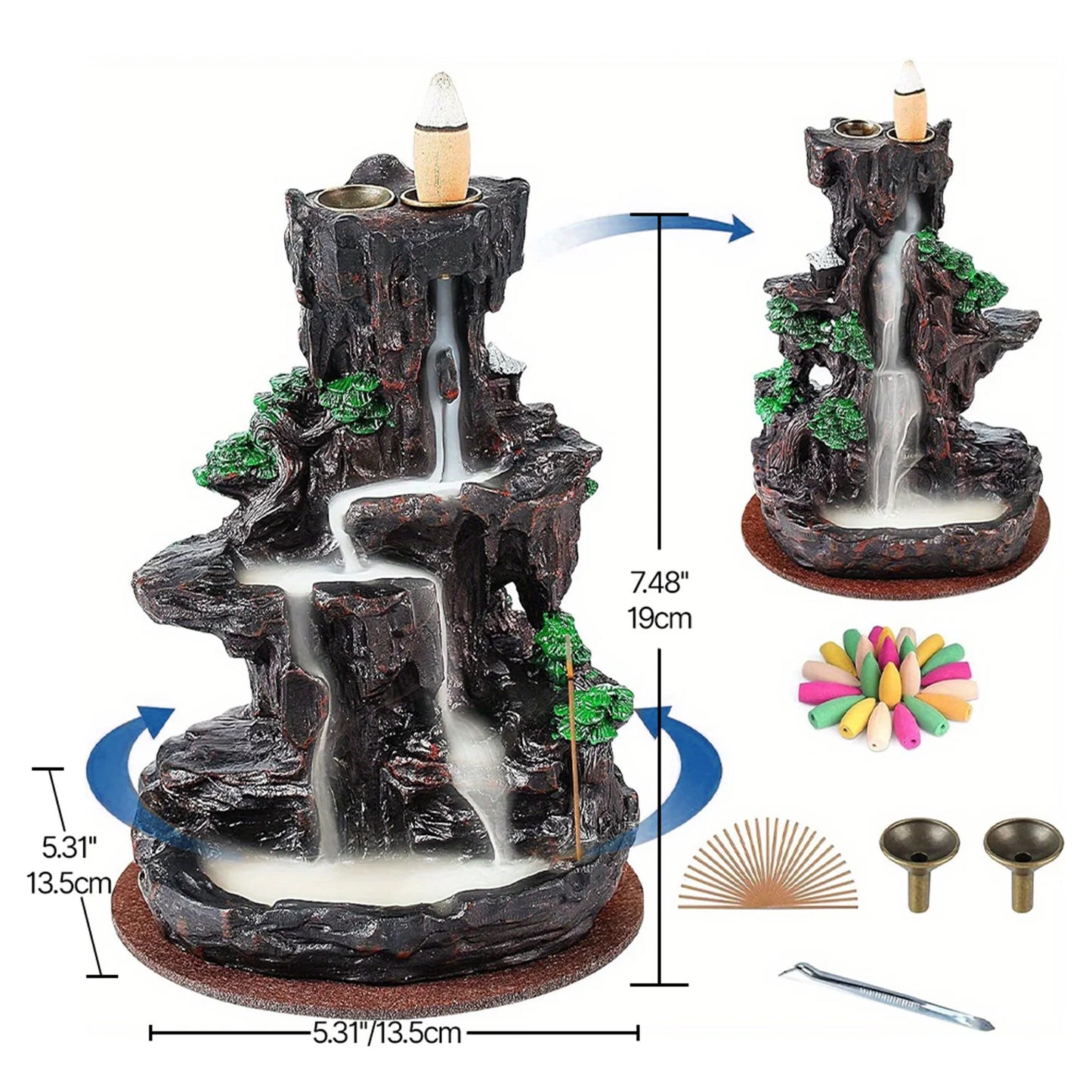 Waterfall incense burner tower 120 backflow incense sticks+30 incense sticks are suitable for home office yoga aromatherapy.