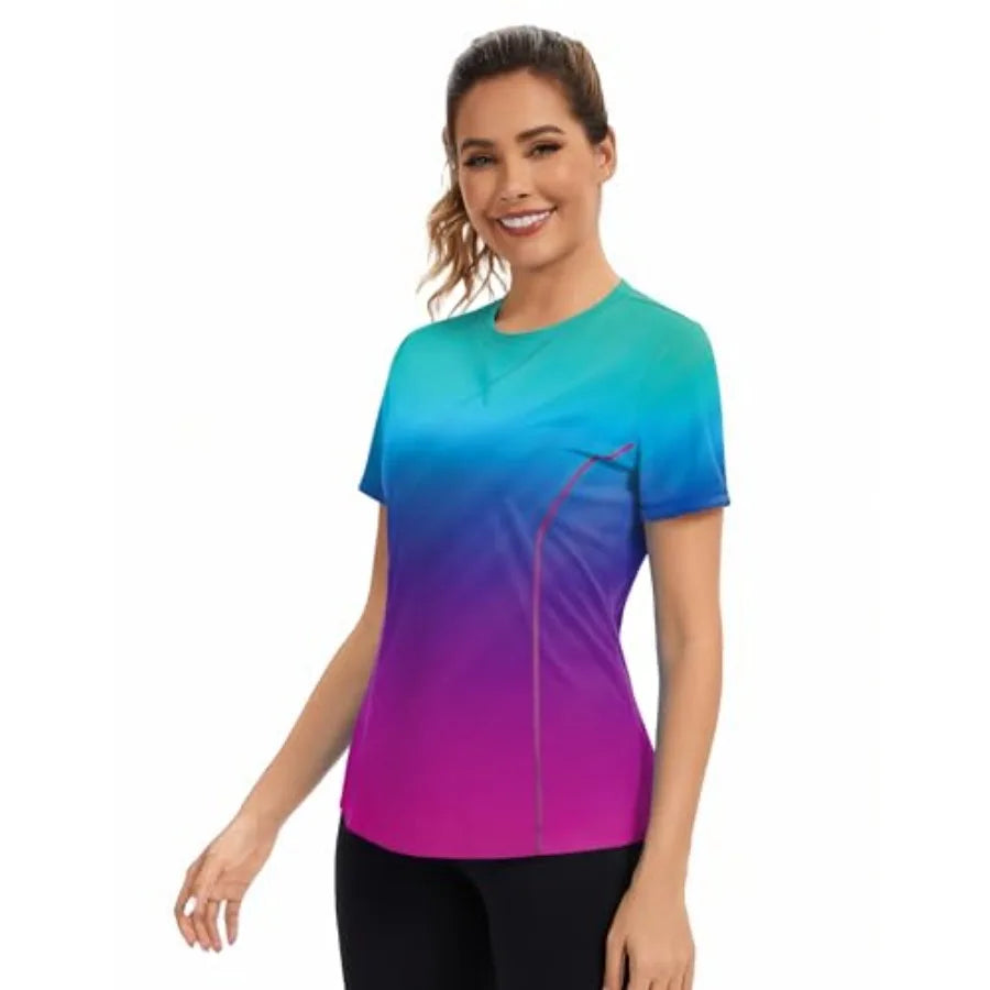 AVOOGUE Women's Short Sleeve Workout Tops Quick Dry Athletic UPF50+ Sun Protection Shirts Gym Hiking Running Yoga Clothes