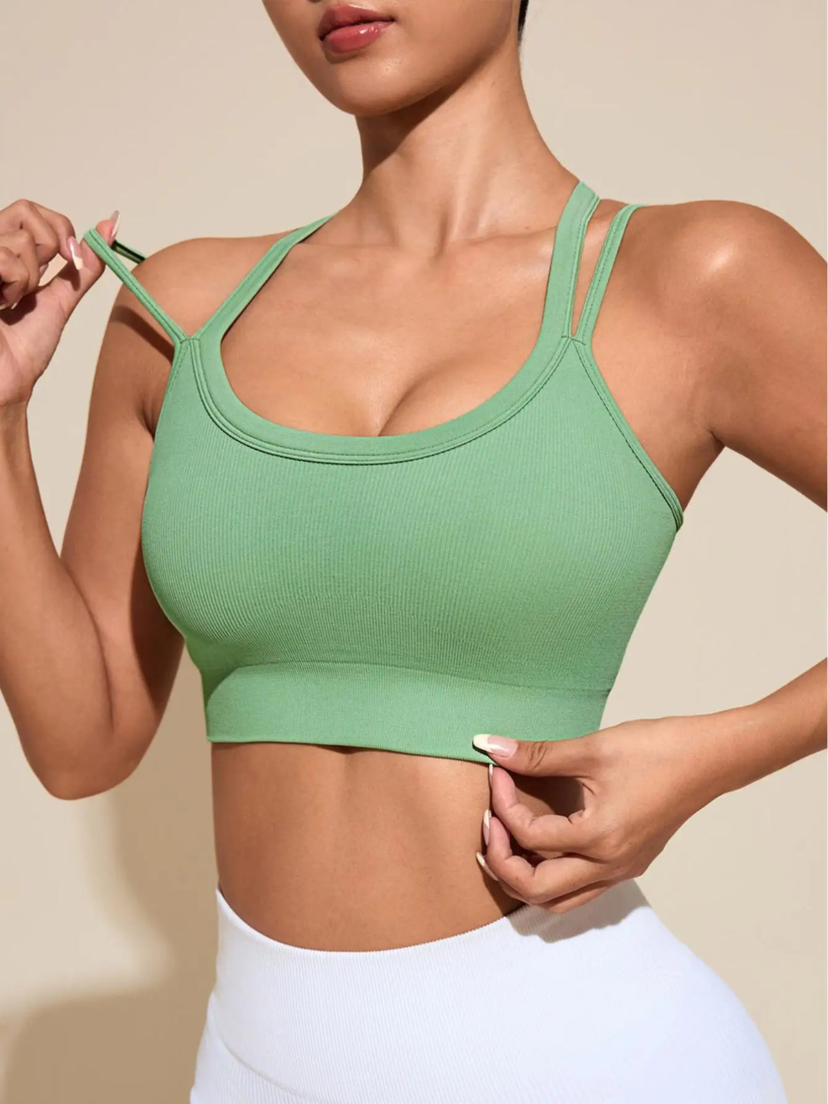 Sports Bras for Women High Support Ribbed Strappy Running Sports Bra Criss Cross Back Workout Bra Padded