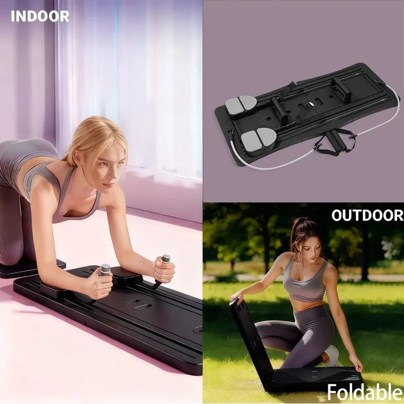 Foldable Multifunctional Home Workout Board, Portable Abdominal Core Trainer with Resistance Bands, Push‑Up Handles and Knee Pad, Full‑Body Home Fitness Equipment