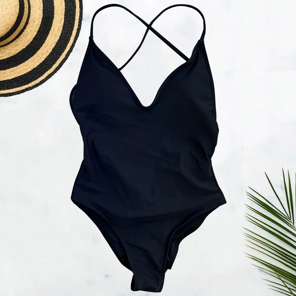 Solid One-Piece Swimsuit Women Swimwear 2025 New Bikini Sexy Bodysuit Plus Size Bathing Suit Swimming Suit maillot de bain femme