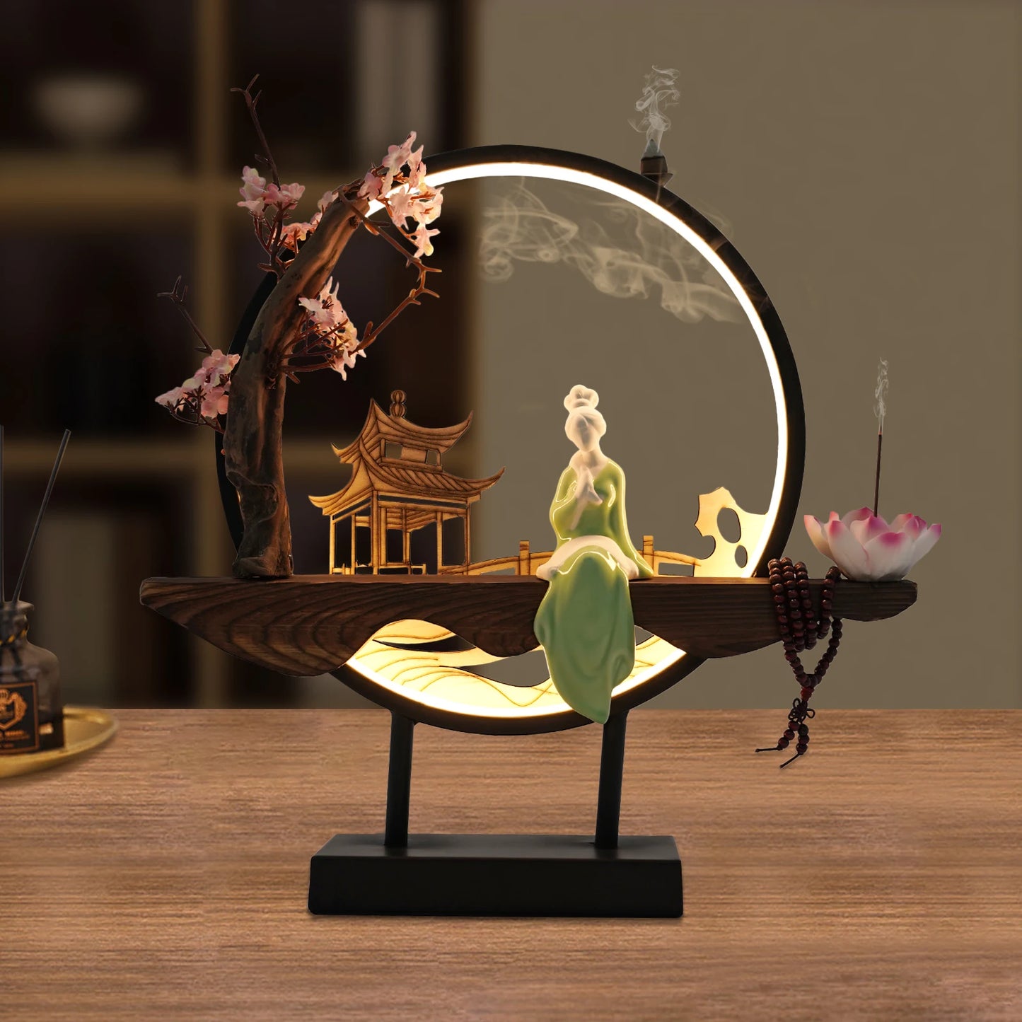 Aromatherapy Waterfall Incense Burner, Ceramic Backflow Incense Holder, Decorative Lotus Flower Zen Meditation Relaxation Gift