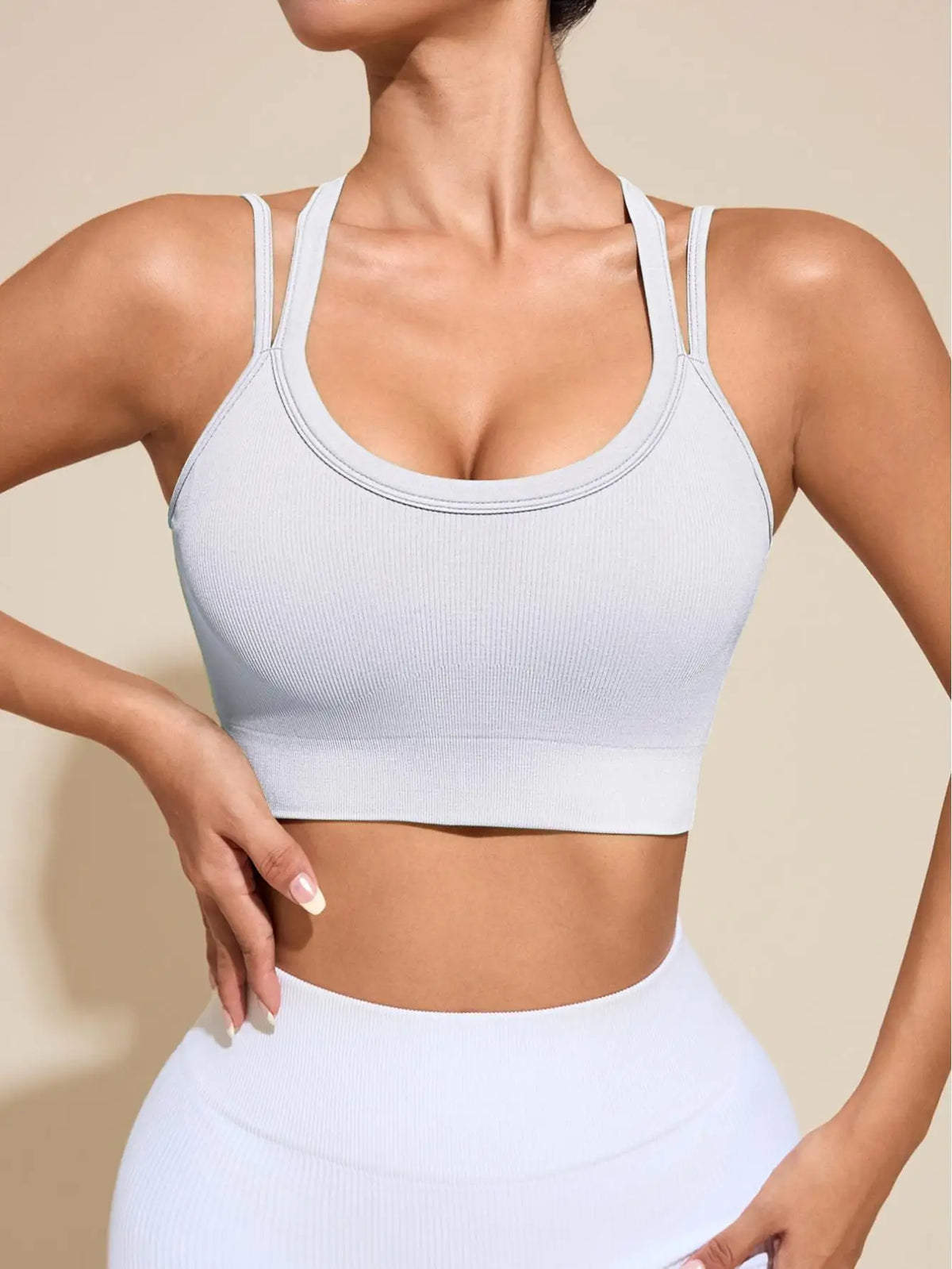 Sports Bras for Women High Support Ribbed Strappy Running Sports Bra Criss Cross Back Workout Bra Padded
