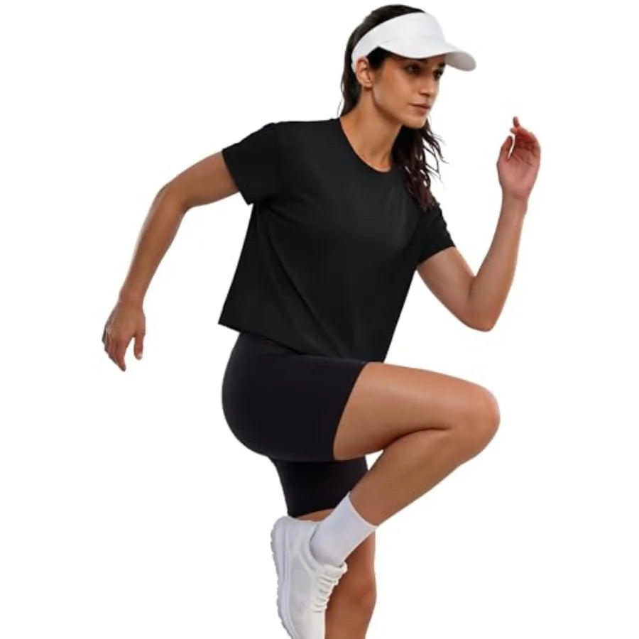 MAGCOMSEN Workout Crop Tops for Women Short Sleeve Cotton Athletic Yoga Top Loose Casual Crewneck Cropped T Shirts