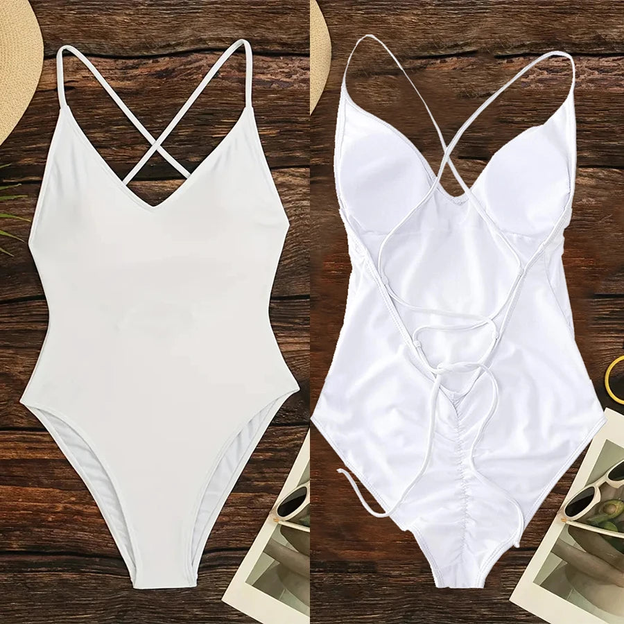 Solid One-Piece Swimsuit Women Swimwear 2025 New Bikini Sexy Bodysuit Plus Size Bathing Suit Swimming Suit maillot de bain femme