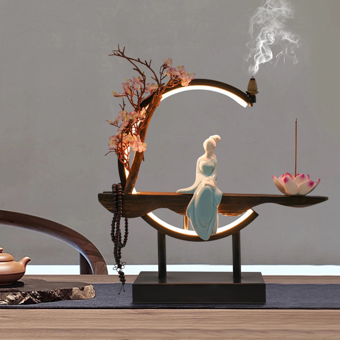 5W Backflow Incense Burner Classical LED Home Decor Porcelain 5V Incense Cone Sticks Holder for Home and Office