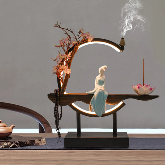 5W Backflow Incense Burner Classical LED Home Decor Porcelain 5V Incense Cone Sticks Holder for Home and Office