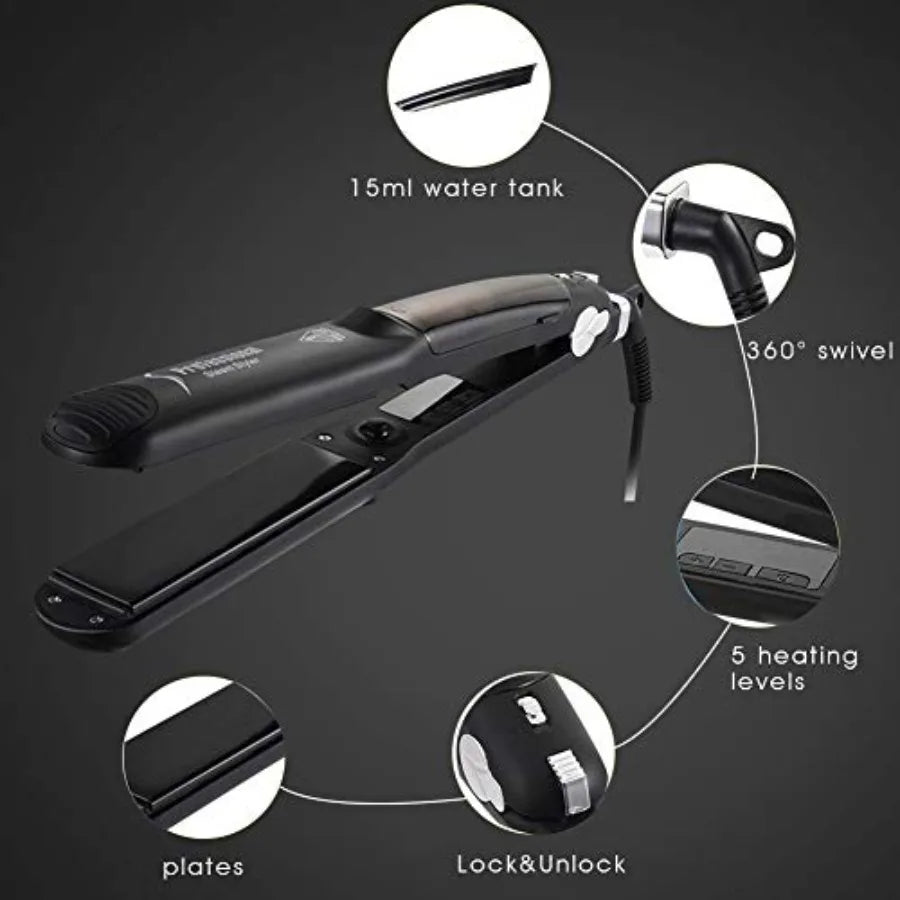 DORISILK Steam Straightener for Hair Professional Steam Flat Iron Salon Ceramic Tourmaline Vapor Steam Ionic Straightening Iron