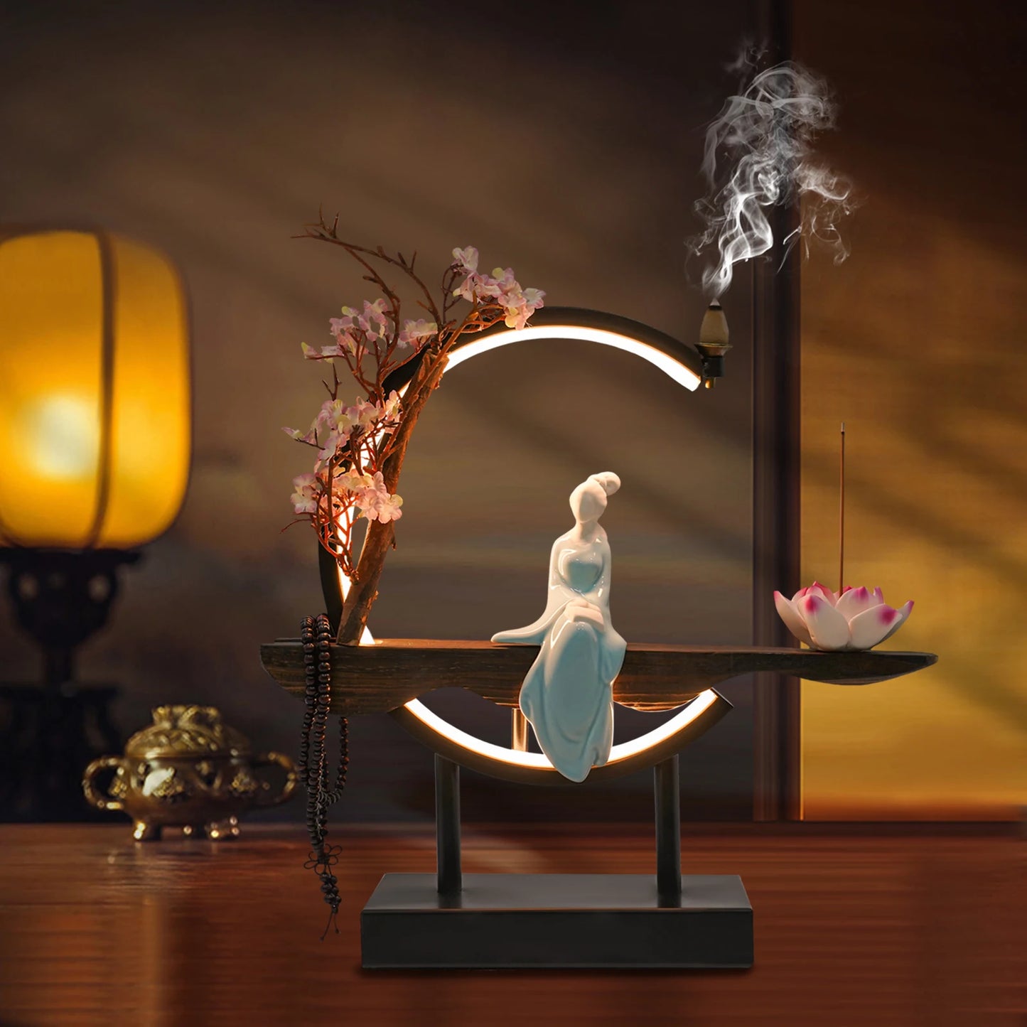 Bymaocar New Chinese Style Zen Meditation Incense Burner Set with Unique Smoke Tabletop Decoration for Living Rooms, Tea Rooms