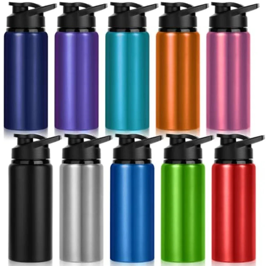 10 Pack Water Bottles Bulk, 20oz Sports Aluminum Water Bottle with Snap Lids Metal Reusable Leak proof Personalized Bottle for