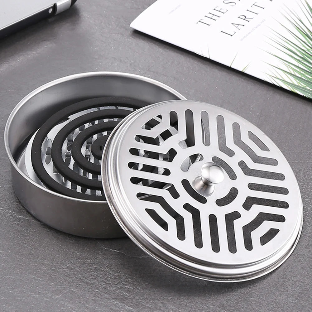 Mosquito Spiral Holder Box Stainless Steel Anti-Mosquito Spiral Box with Lid Mosquito Incense Holder for Camping Fishing