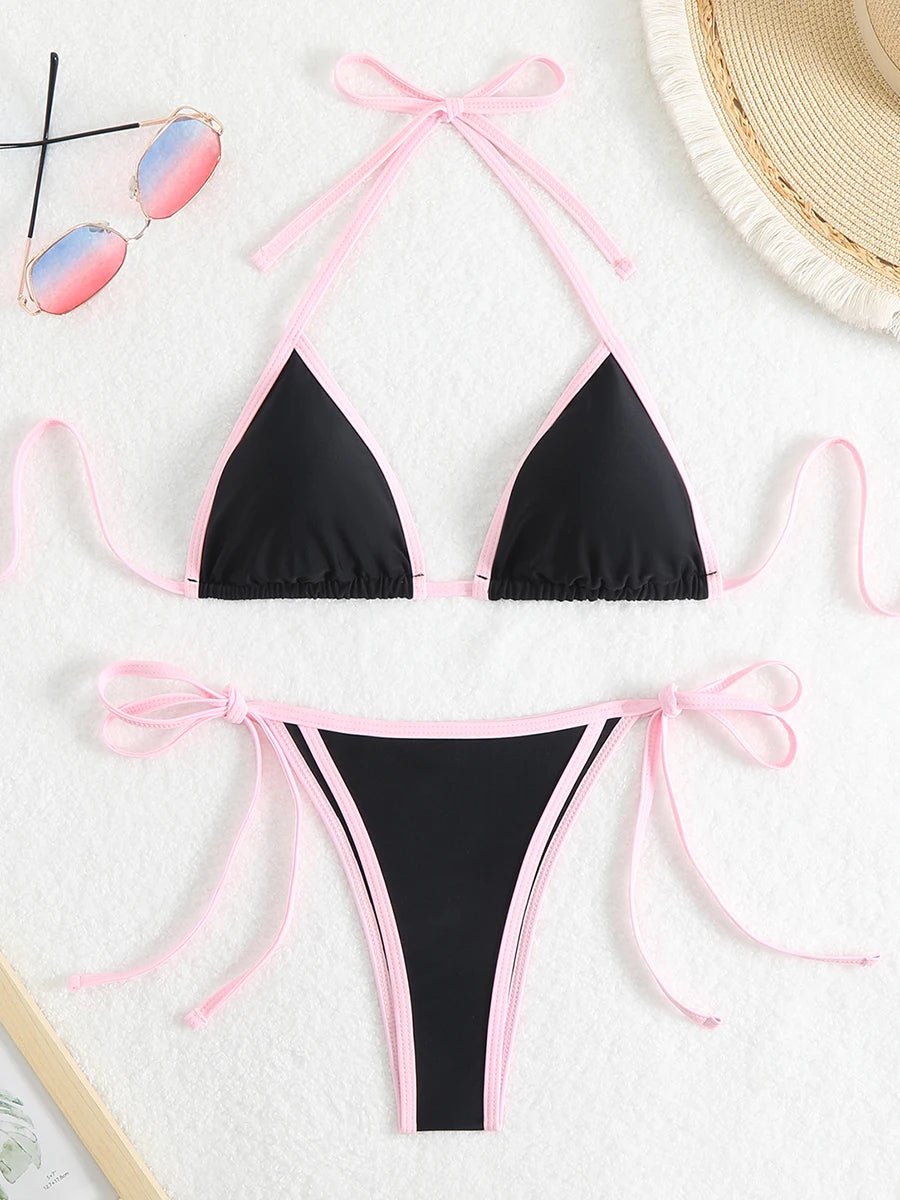 2025 Triangle Halter Bikini Sexy Brazilian Swimsuit Women String Swimwear Female Bathers Bathing Swimming Swimsuit Beachwear