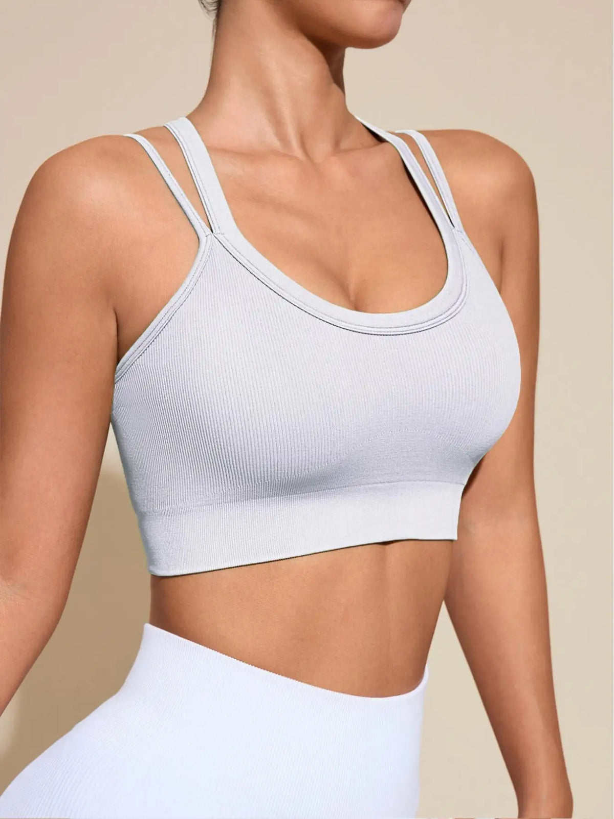 Sports Bras for Women High Support Ribbed Strappy Running Sports Bra Criss Cross Back Workout Bra Padded