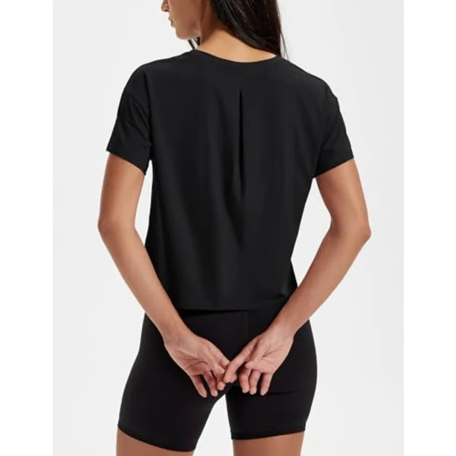 MAGCOMSEN Workout Crop Tops for Women Short Sleeve Cotton Athletic Yoga Top Loose Casual Crewneck Cropped T Shirts