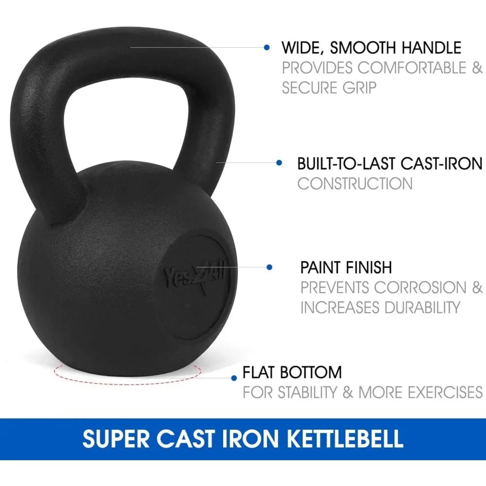 Yes4All Cast Iron Kettlebell, Strength Training Kettlebells 5-80 Lb (5,10,15,20,25,30,35,40,45,50,60,70,80 Lb)