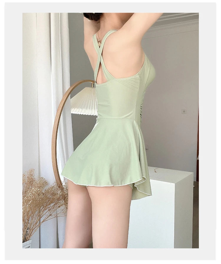 Women Hanging Neck Sweet Cute Swimwear Sexy One-piece Beach Wear Swimsuit Beach Dress Swimsuit High Waist Bathing Suit For Girls