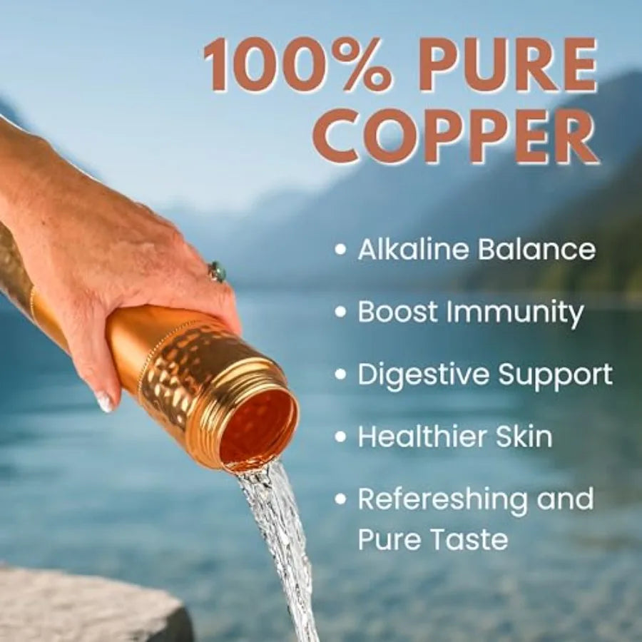 Pure Copper Water Bottle For Drinking Water with Straw and Sports Lid 33.5oz/ 950ml Ayurveda Copper Bottle for Ayurvedic Health