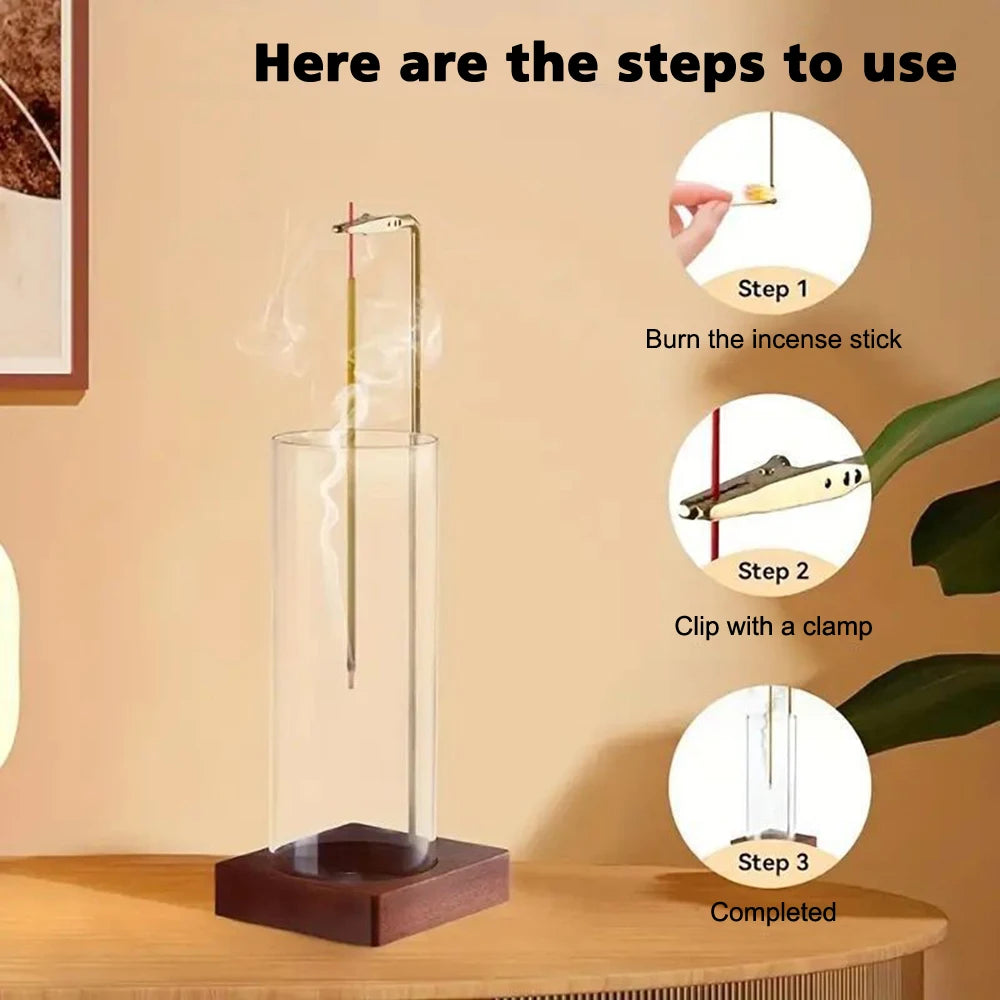 Upside Down Incense Holder for Sticks with Glass Ash Catcher Anti-Ash Flying Incense Burner for Yoga Home Decoration