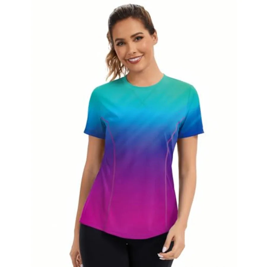 AVOOGUE Women's Short Sleeve Workout Tops Quick Dry Athletic UPF50+ Sun Protection Shirts Gym Hiking Running Yoga Clothes
