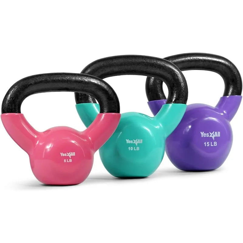 Yes4All Kettlebell Set Vinyl Coated Weights Combo for Full Body Workout Equipment Push up, Grip Strength Training