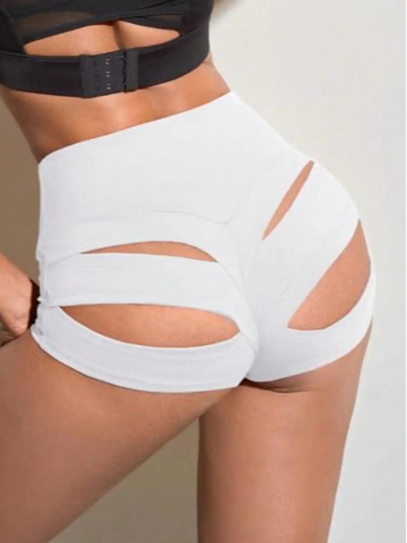 Fisoew women's High Waisted Sculpting Yoga Shorts With Ventilation Cut Outs Scrunch Butt Lifting Fitness Shorts For Gym Training