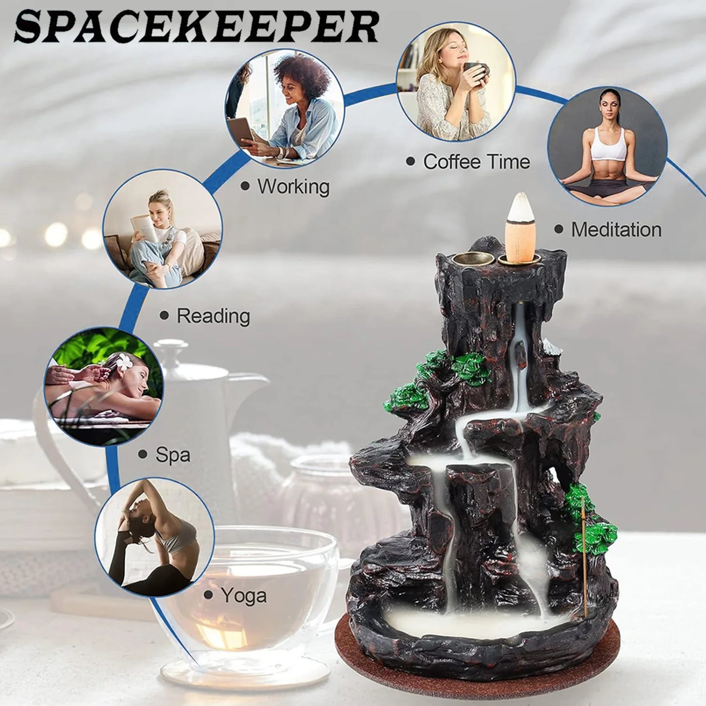 Waterfall incense burner tower 120 backflow incense sticks+30 incense sticks are suitable for home office yoga aromatherapy.